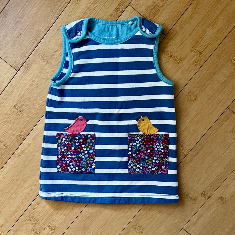 Kite Striped Bird Applique Pocket Dress - 3-6m